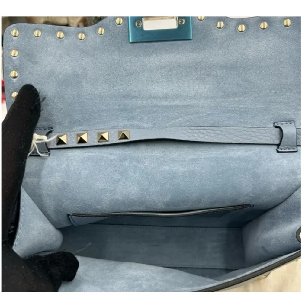 Valentino Garavani Women's Blue Studded calf skin Crossbody bag made Italy